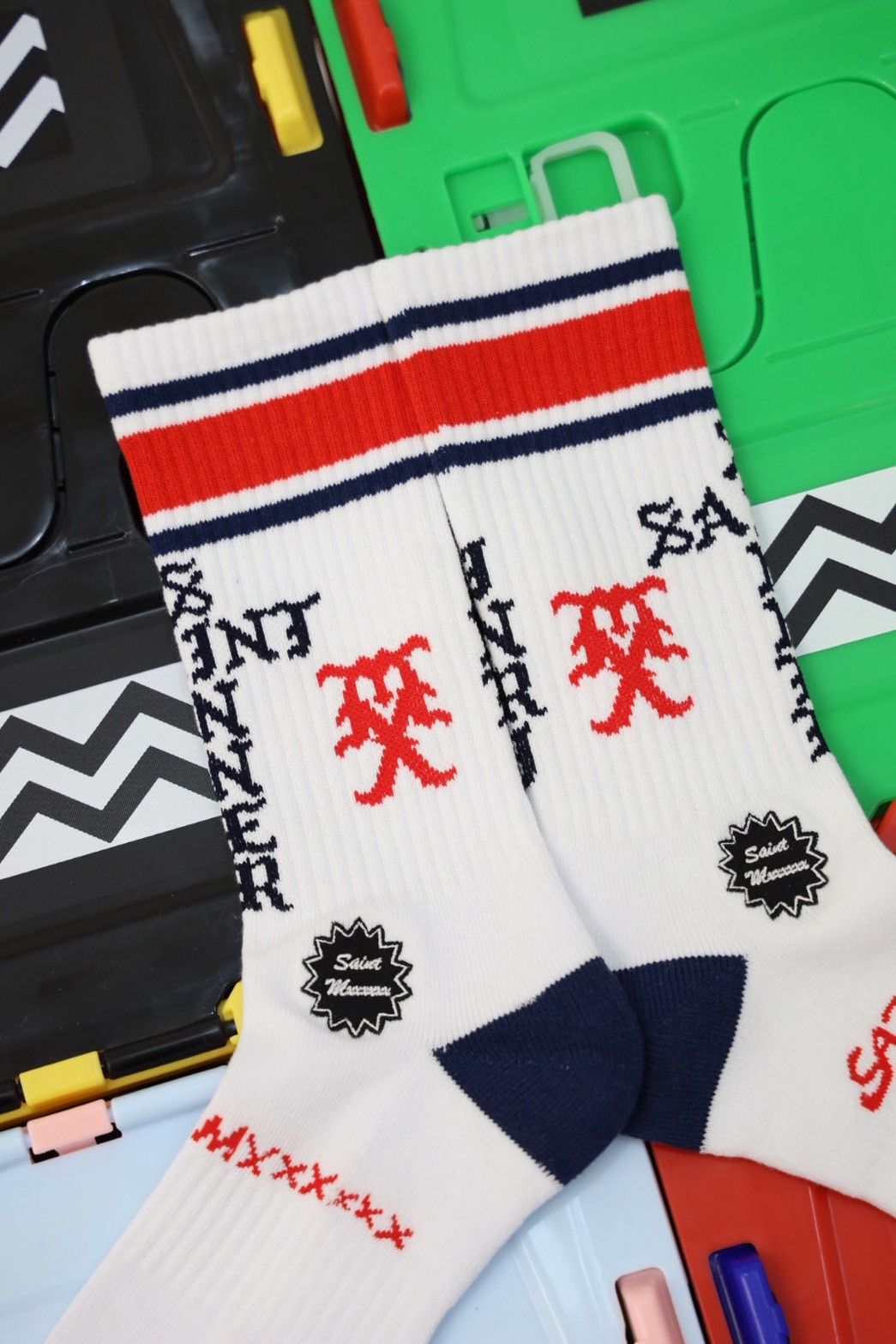 セントマイケル SINNER SOCKS (SM-HR1-0000-108)WHITE/RED/BLUE★10月11日(土)発売！