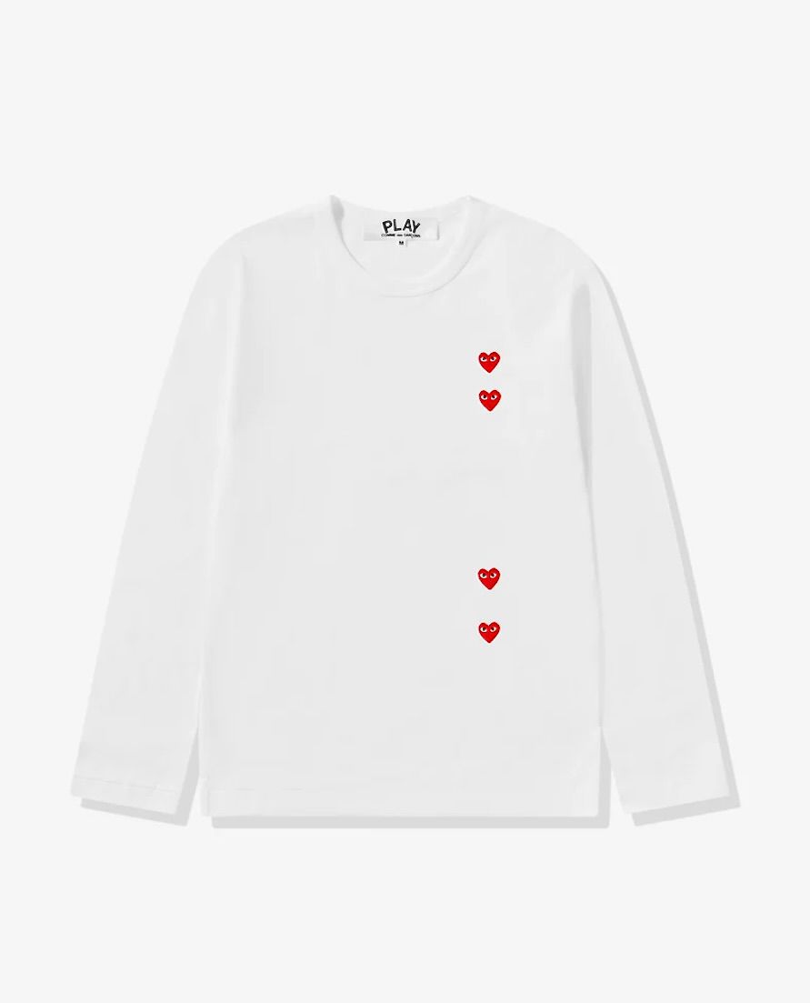 プレイコムデギャルソン PLAY VERTICAL 4 HEART L/S T-SHIRT RED HEART(AX-T339-051)WHITE -  XS