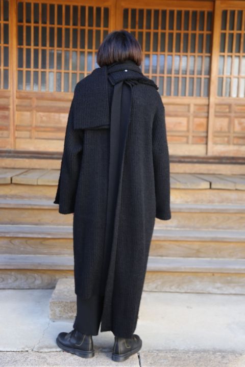 yohji yamamoto アンバランスファスナーロングニットカーディガン Style.2020.10.24.
