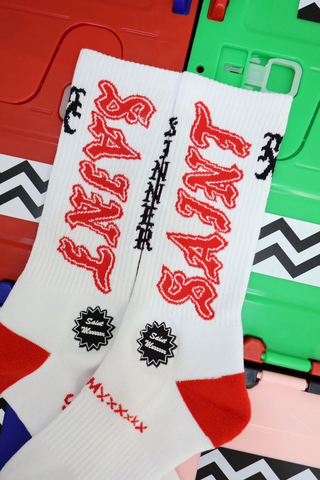 セントマイケル 26SS SAINT SOCKS(SM-MK8-0000-106)WHITE×RED☆4月11日(土)発売！