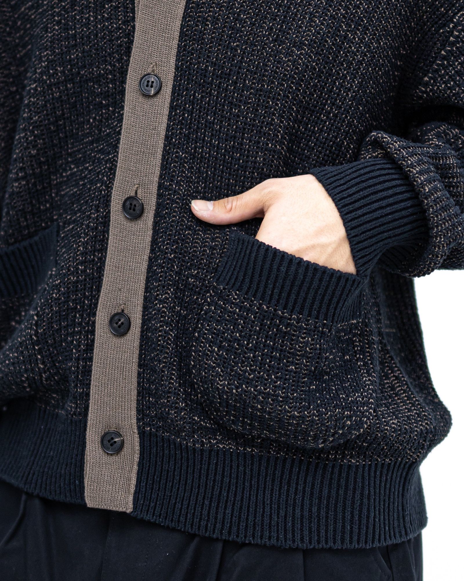 コムデギャルソンオム26SS シルク×綿片畦プレーティングカーディガン(HQ-N002-051)NAVY×BROWN☆2月6日(金)発売