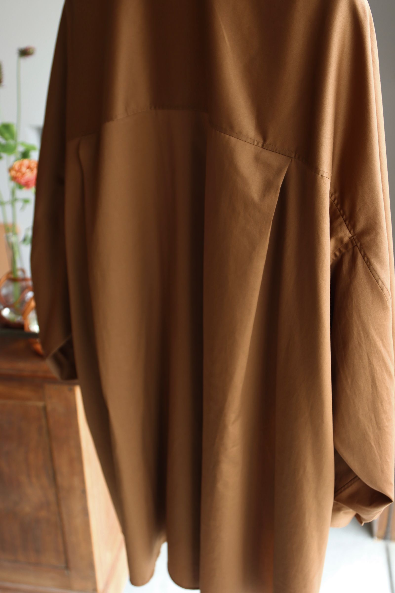 Graphpaper 25SS WOMENS Silicon Poplin Deep Slit Regular Collar Shirt(GL251-50146)BROWN