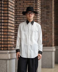 Yohji Yamamoto カフスレザーコットンシャツ (HW-B59-831-1A26)WHITE×BLACK