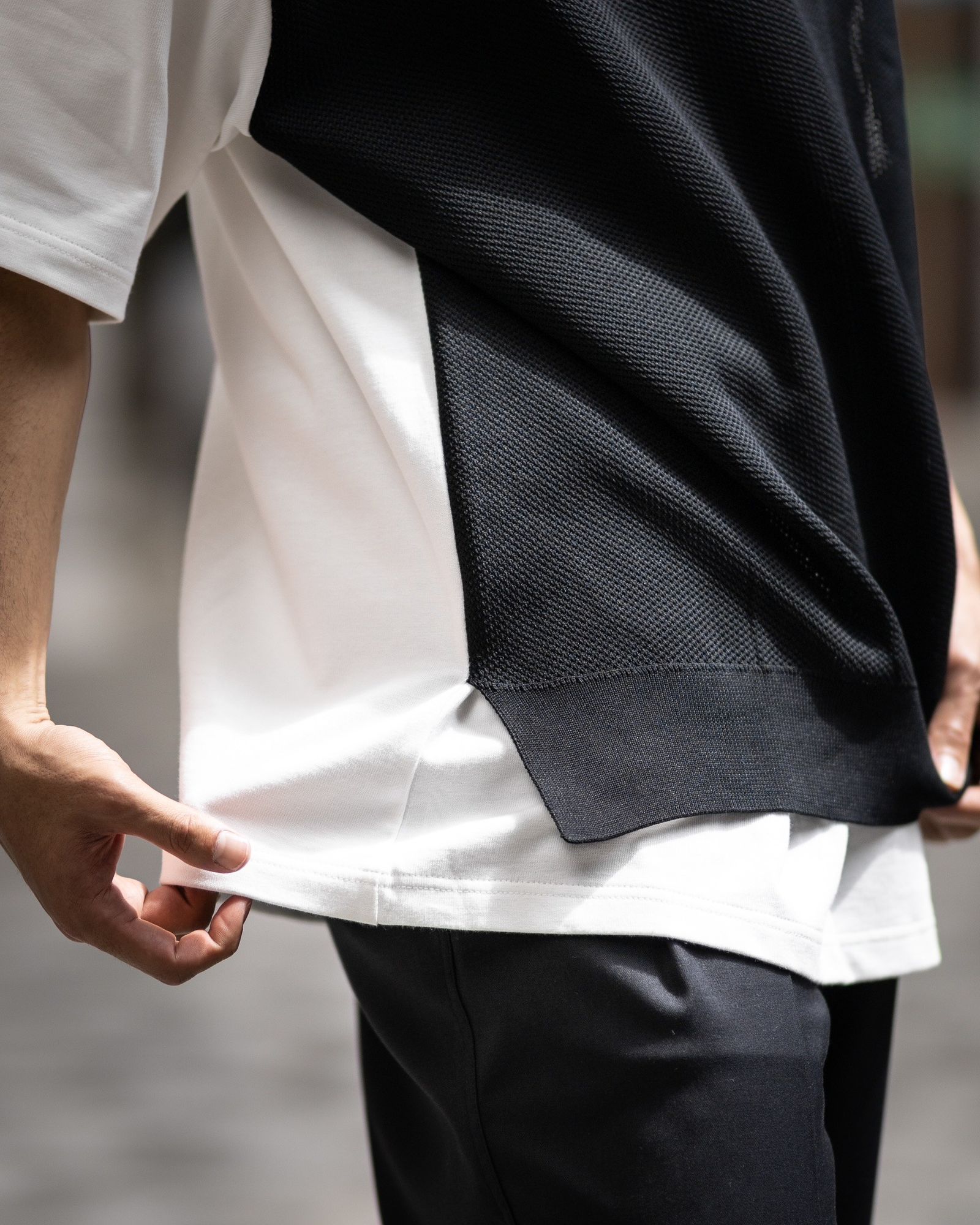 コムデギャルソンオム　前V ロンT 切り替え コムデギャルソンオム 24SS 異素材切り替えTシャツ style 2024.5