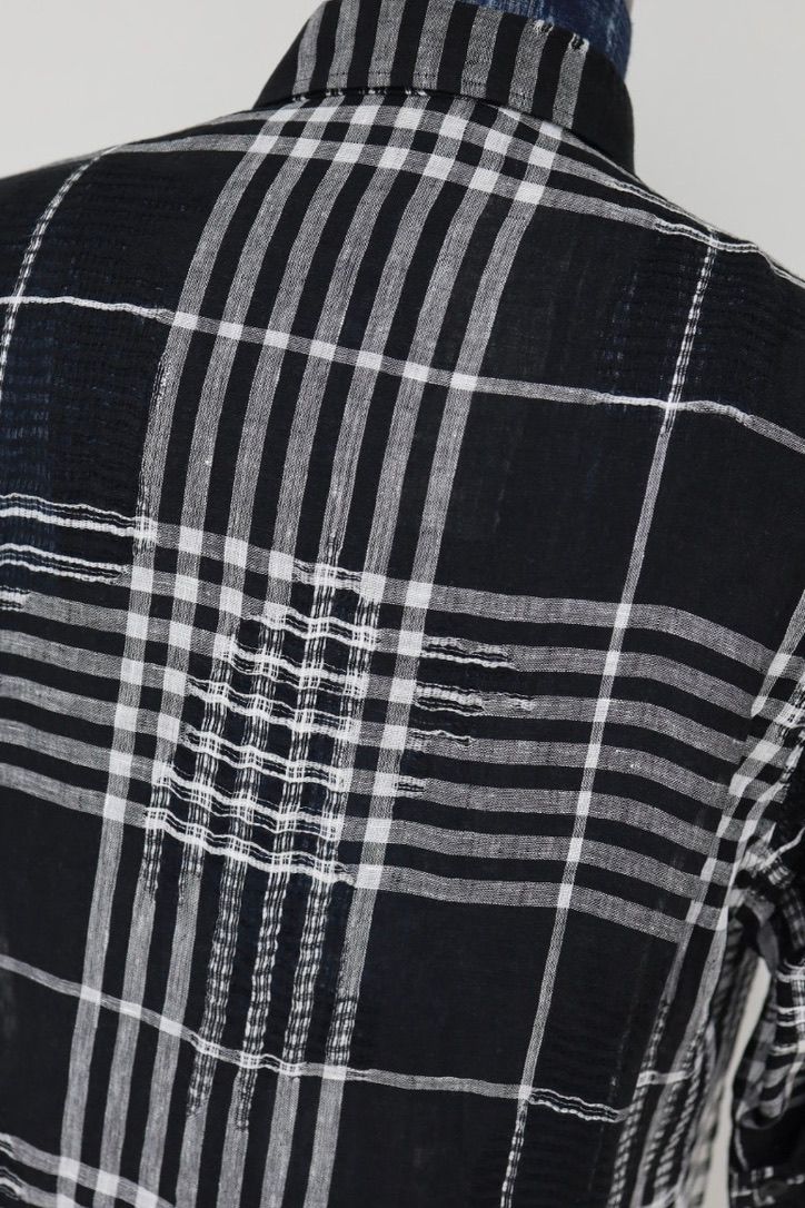 Yohji Yamamoto チェック柄レギュラーカラーシャツ (HK-B71-313)WHITE x BLACK☆新作発売！