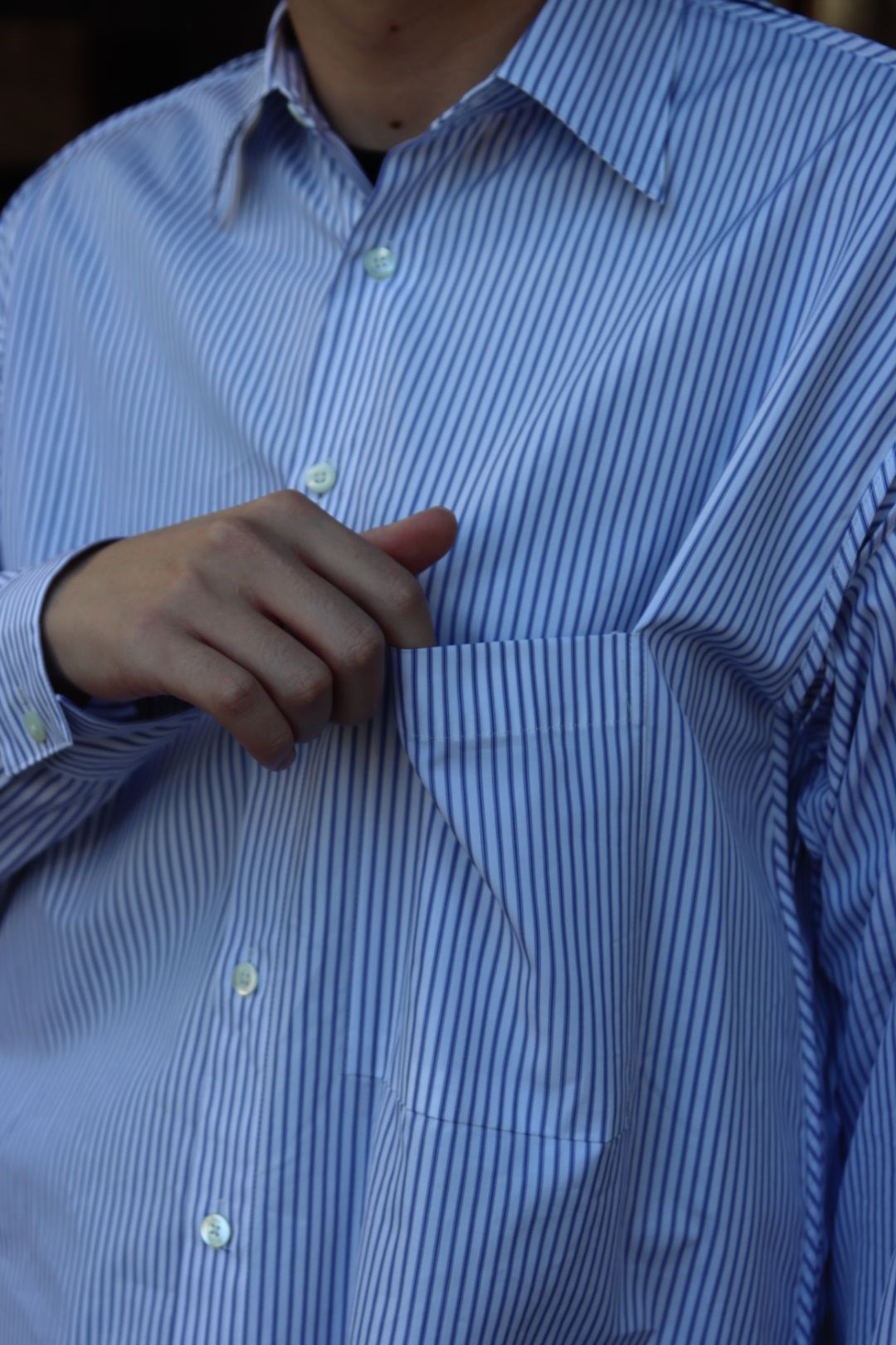 YOKE THOMAS MASON STRIPED PIPING SHIRT"WHITE"style.