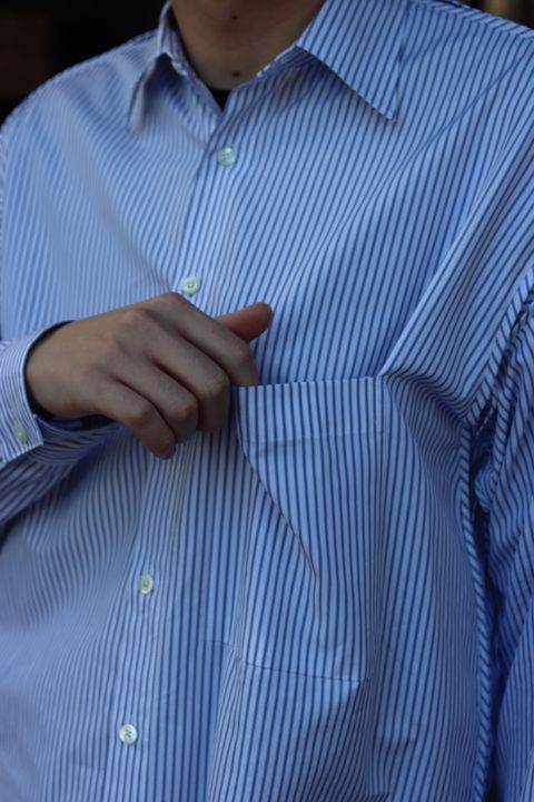 YOKE THOMAS MASON STRIPED PIPING SHIRT"WHITE"style.