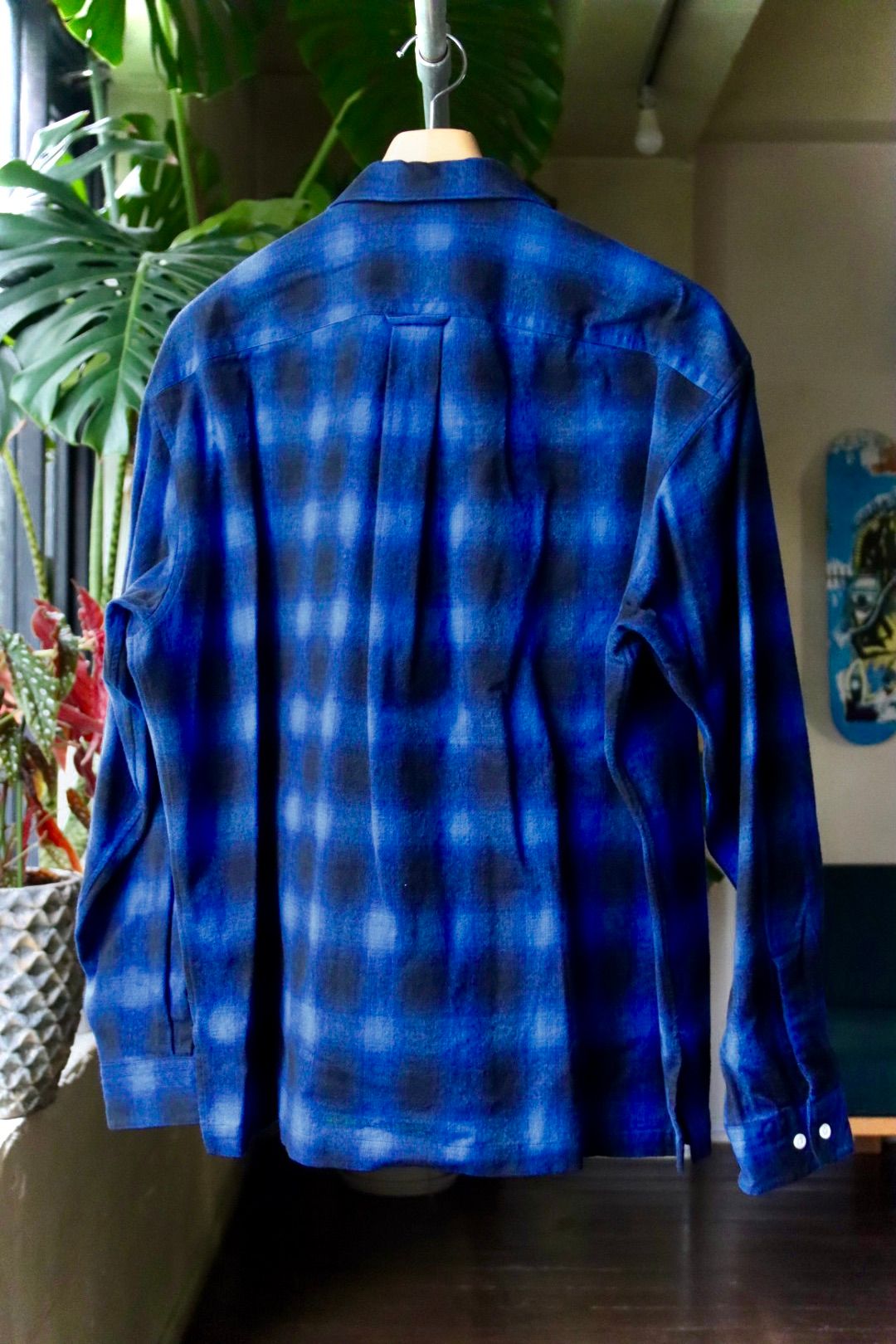 セダンオールパーパスFW23 Brushed Ombre Plaid Open Collar Shirt (SD23F-SH02)Blue Plaid