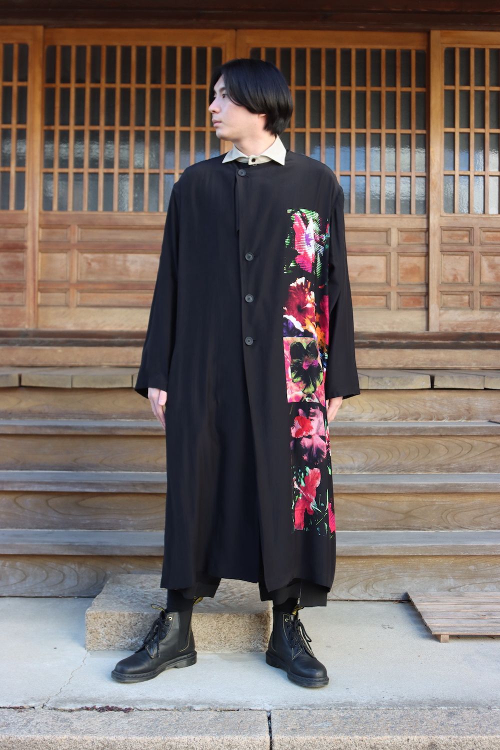 Yohji Yamamoto M-ノーカラー花柄シルクコート(HG-D03-410) style 