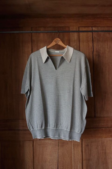 アプレッセ24SS  High Gauge S/S Striped Skipper (24SAP-03-03K)ECRU×GREEN