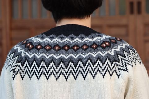 JUNYA WATANABE COMME des GARCONS MAN ウールジャガードニット求心柄"WHITE"style