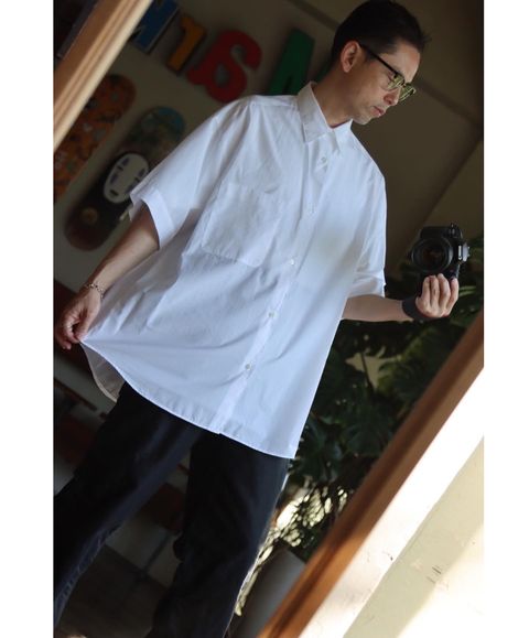 Graphpaper グラフペーパー 22SS Broad S/S Oversized Regular Collar Shirt"WHITE"スタイル.2022.5.21.