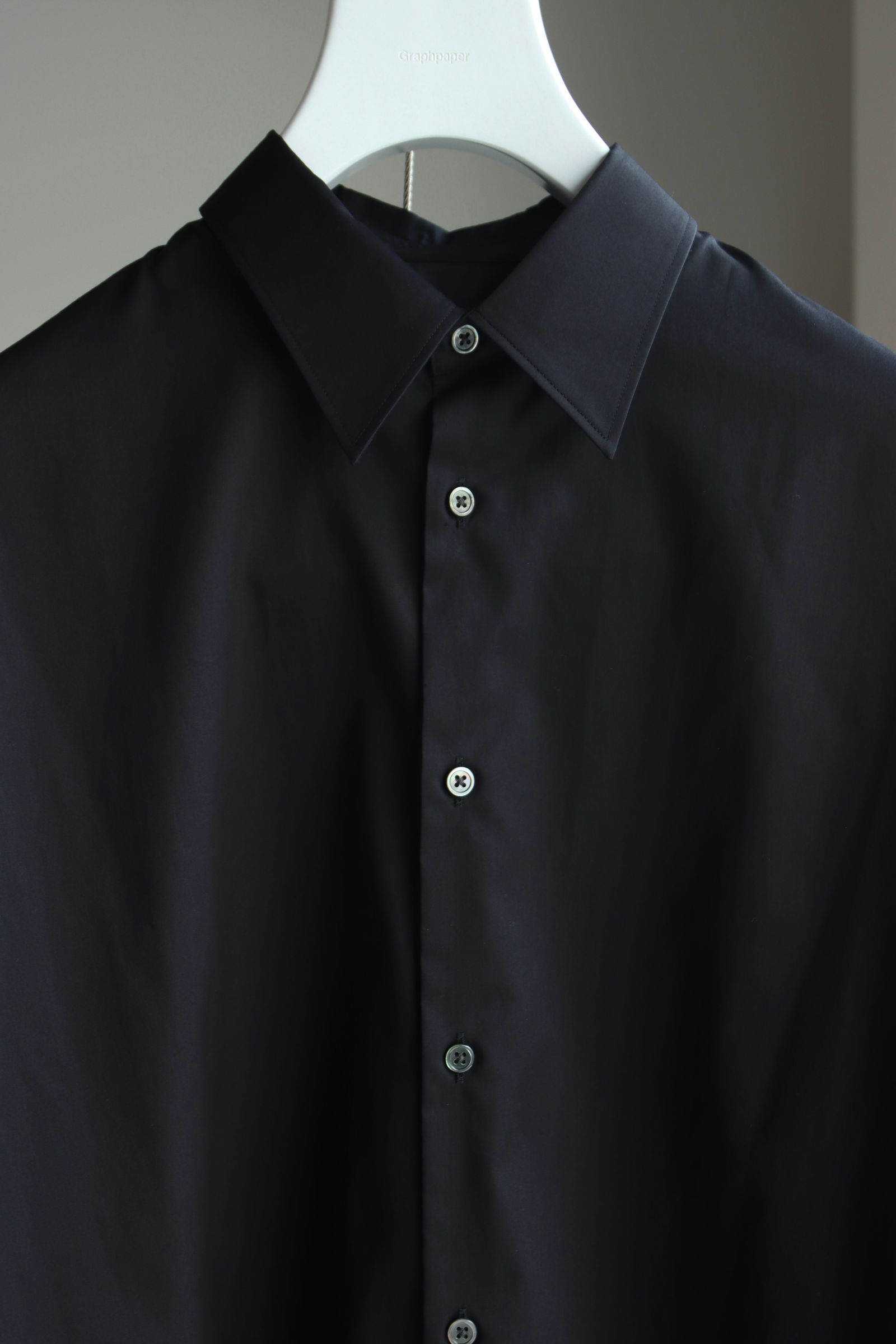 Graphpaper 25SS WOMENS Silicon Poplin Deep Slit Regular Collar Shirt(GL251-50146)BLACK