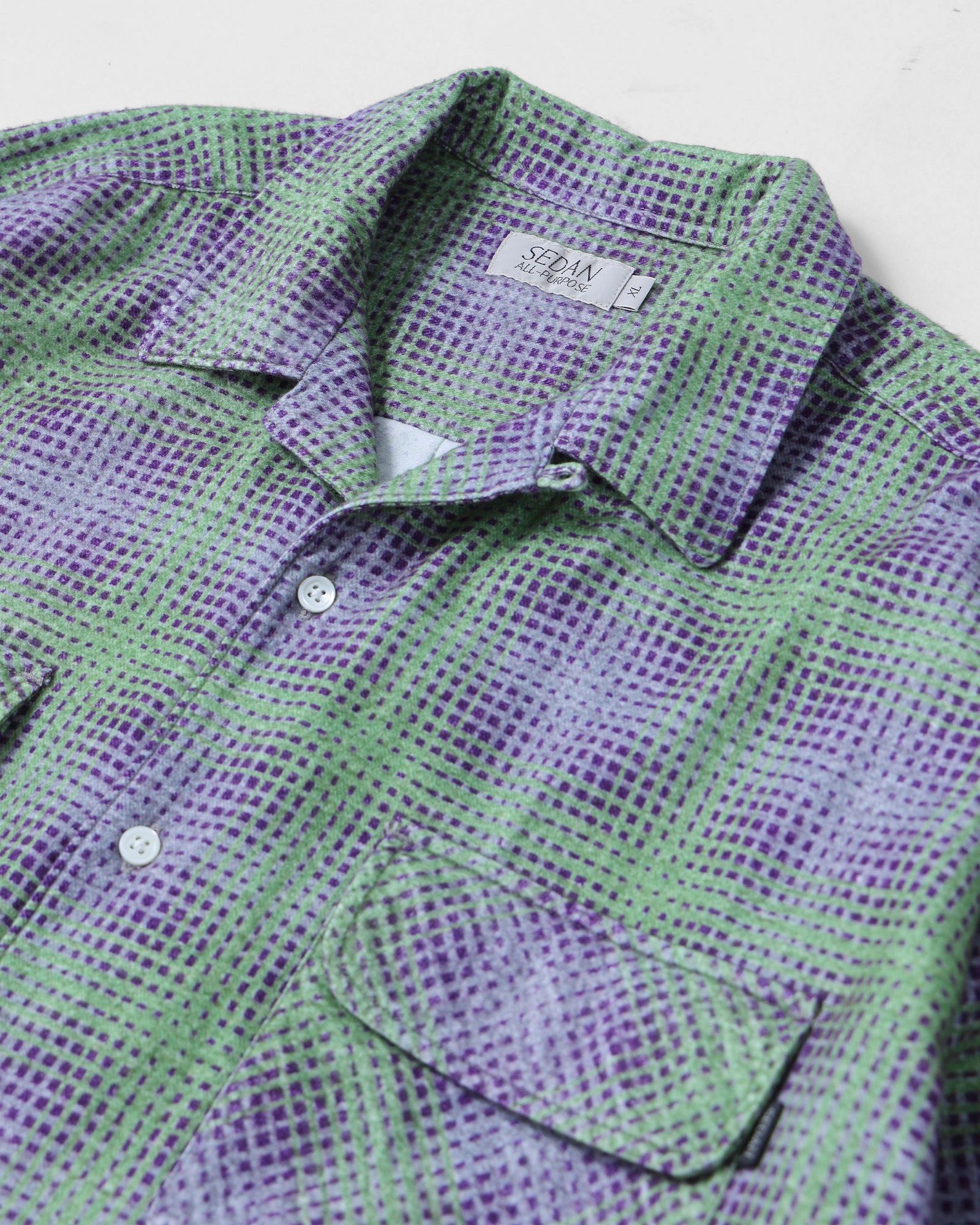 セダンオールパーパス FW25 Printed Plaid Flannel Open Collar Shirt(SD25F-SH02)Green×Purple☆9月6日(土)発売！