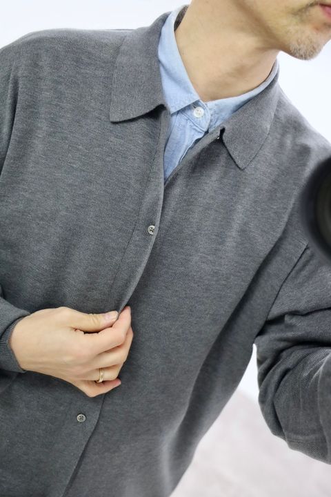 Graphpaper グラフペーパー26SS Suvin High Gauge Knit Oversized L/S Shirts"TOP GRAY"スタイル