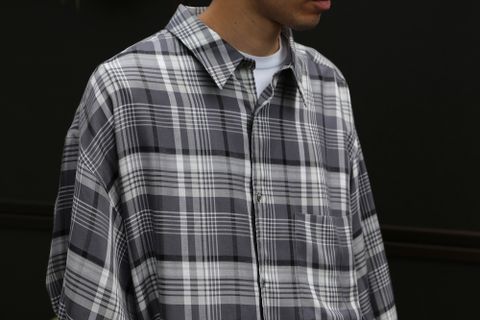Graphpaper Tencel Check Regular Collar Big Sleeve Shirt"BLACK×GRAY"Style.2020.8.28.