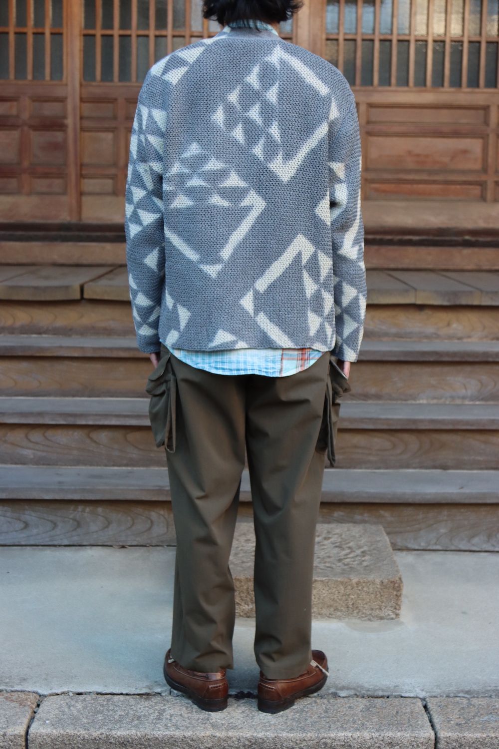 KHOKI Washi knit cardigan(22SS-K-03),Madras check shirt(22SS-B-03) style. 2022.02.21.