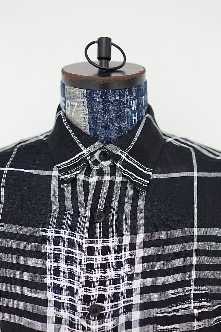 Yohji Yamamoto チェック柄レギュラーカラーシャツ (HK-B71-313)WHITE x BLACK☆新作発売！