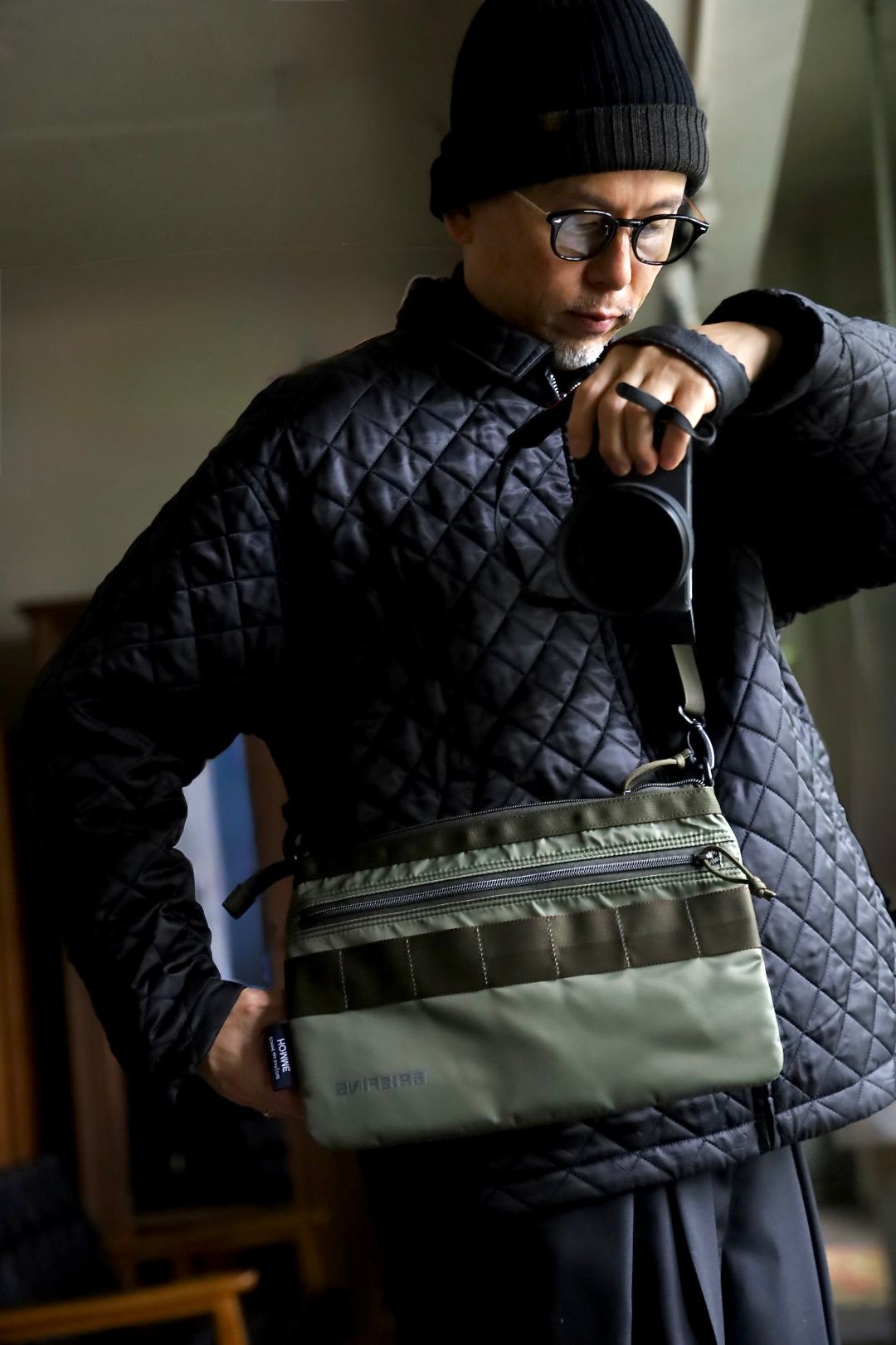 コムデギャルソンオム バッグ BRIEFING W-NAME REVERSIBLE SACOCHE(HR-K209-051)KHAKI×KHAKI