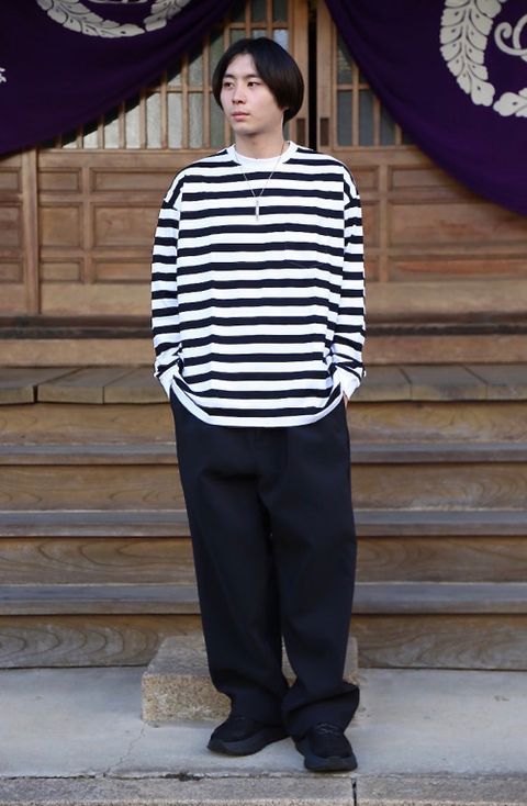 Graphpaper Border L/S Pocket Tee"BLK×WHT"style.9.22.