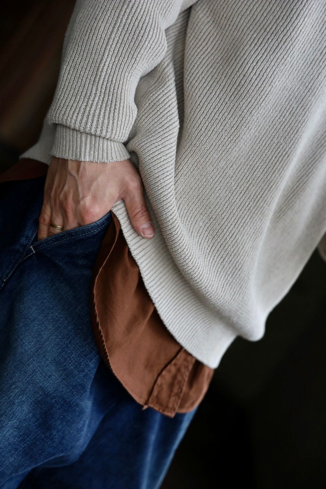 グラフペーパー 25SS Linen Solotex Loose Rib Crew Neck(GU251-80119)BEIGE