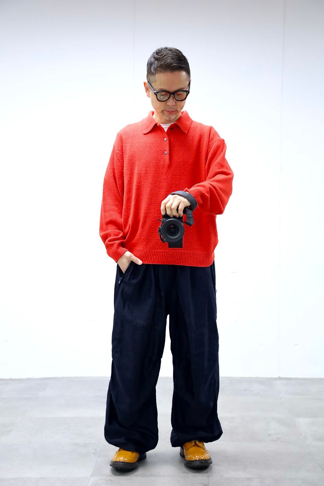 A.PRESSE 2026 STYLE1 Washed Silk Nep Polo Shirt"RED"スタイル