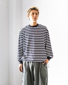 イズネス25AW BALLOON STRIPES LONG SLEEVE T SHIRT(1004AWCS03)BLACK x WHITE border