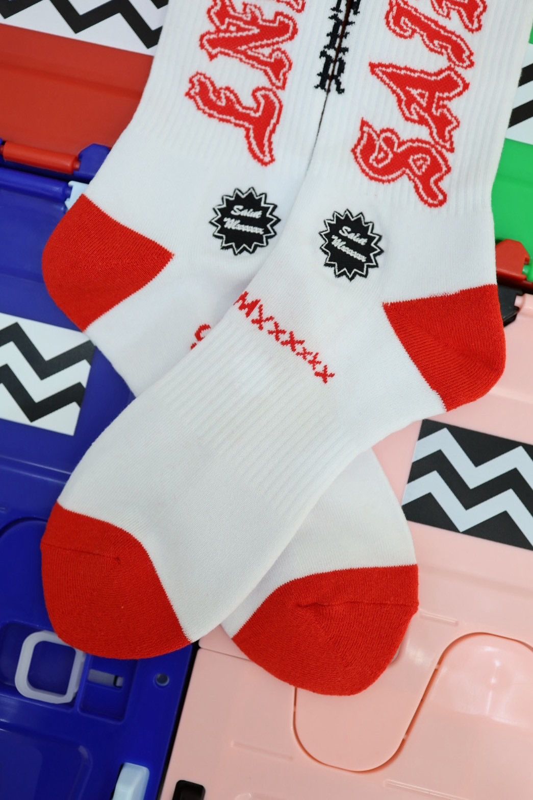 セントマイケル 26SS SAINT SOCKS(SM-MK8-0000-106)WHITE×RED☆4月11日(土)発売！