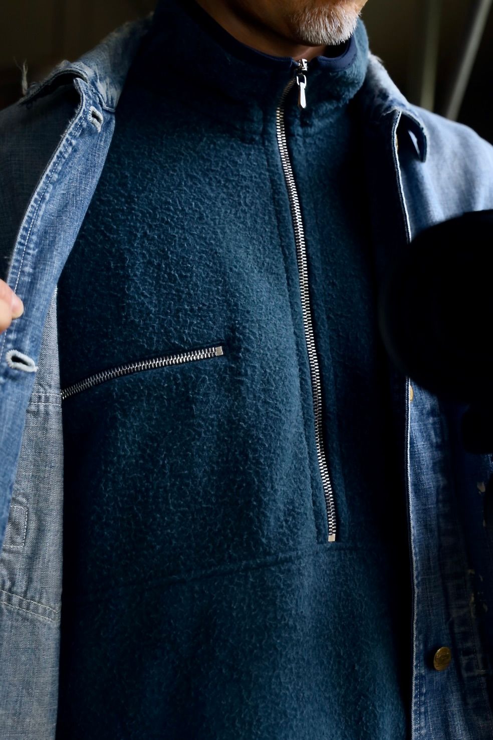 A.PRESSE 2026 STYLE2 Vintage Silk Fleece Harf ZIP Jacket"BLUE"スタイル