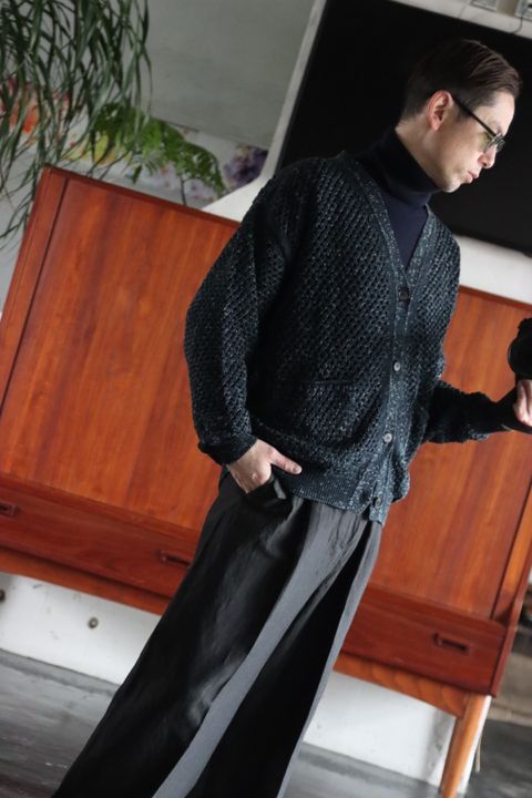 YOKE 22SS MESHED KNIT CARDIGAN"OCEAN NAVY"style.2022.2.21.