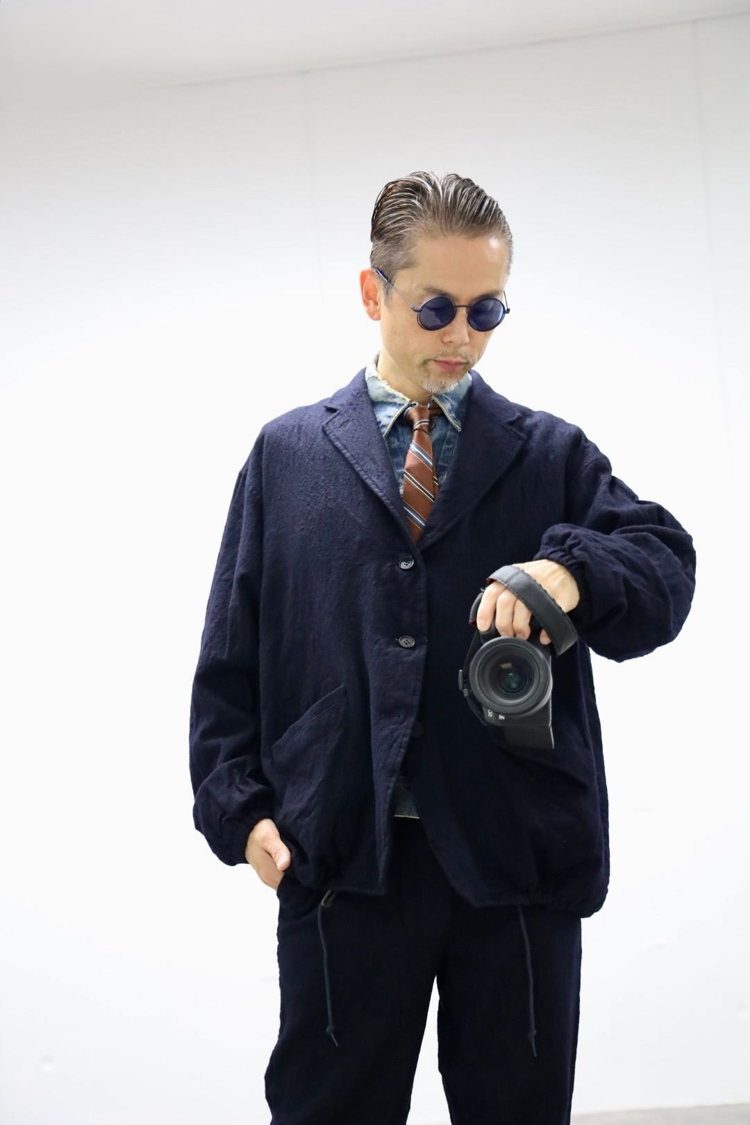COMME des GARCONS HOMME ウールサージ製品縮絨3Bジャケットセットアップ"NAVY"スタイル2025.10.5.