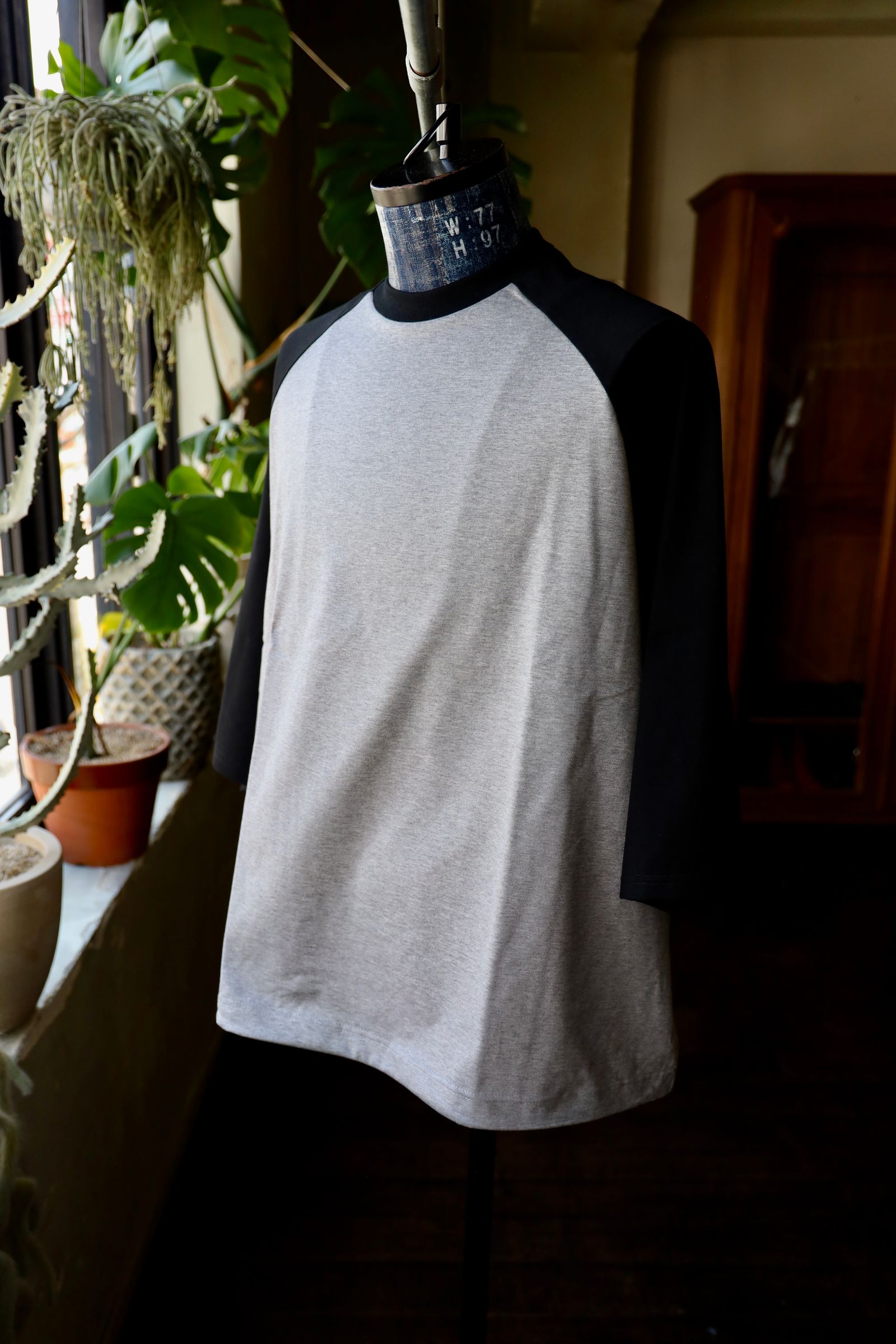 イズネス25SS BALLOON RAGLAN SLEEVE T-SHIRT(1007SSCST01)GRAY×BLACK