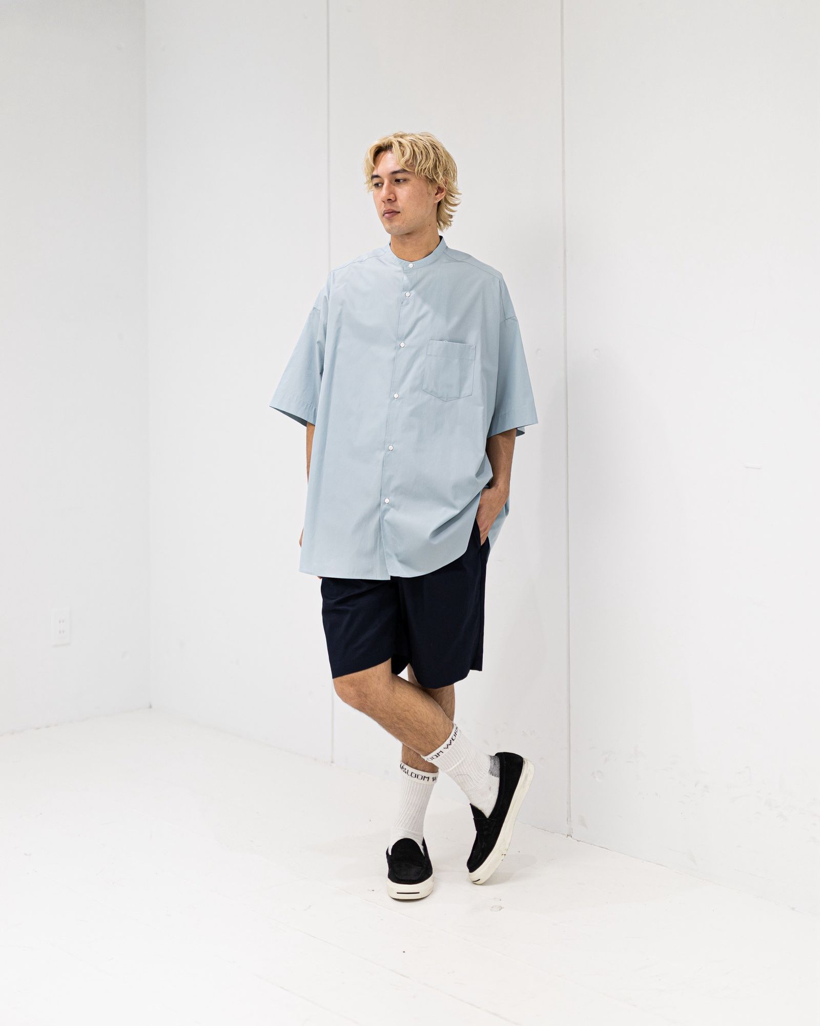 グラフペーパー 26SS ALUMO for GP S/S Oversized Band Collar Shirt(GM261-50225)SMOKE BLUE☆3月20日(金)発売！