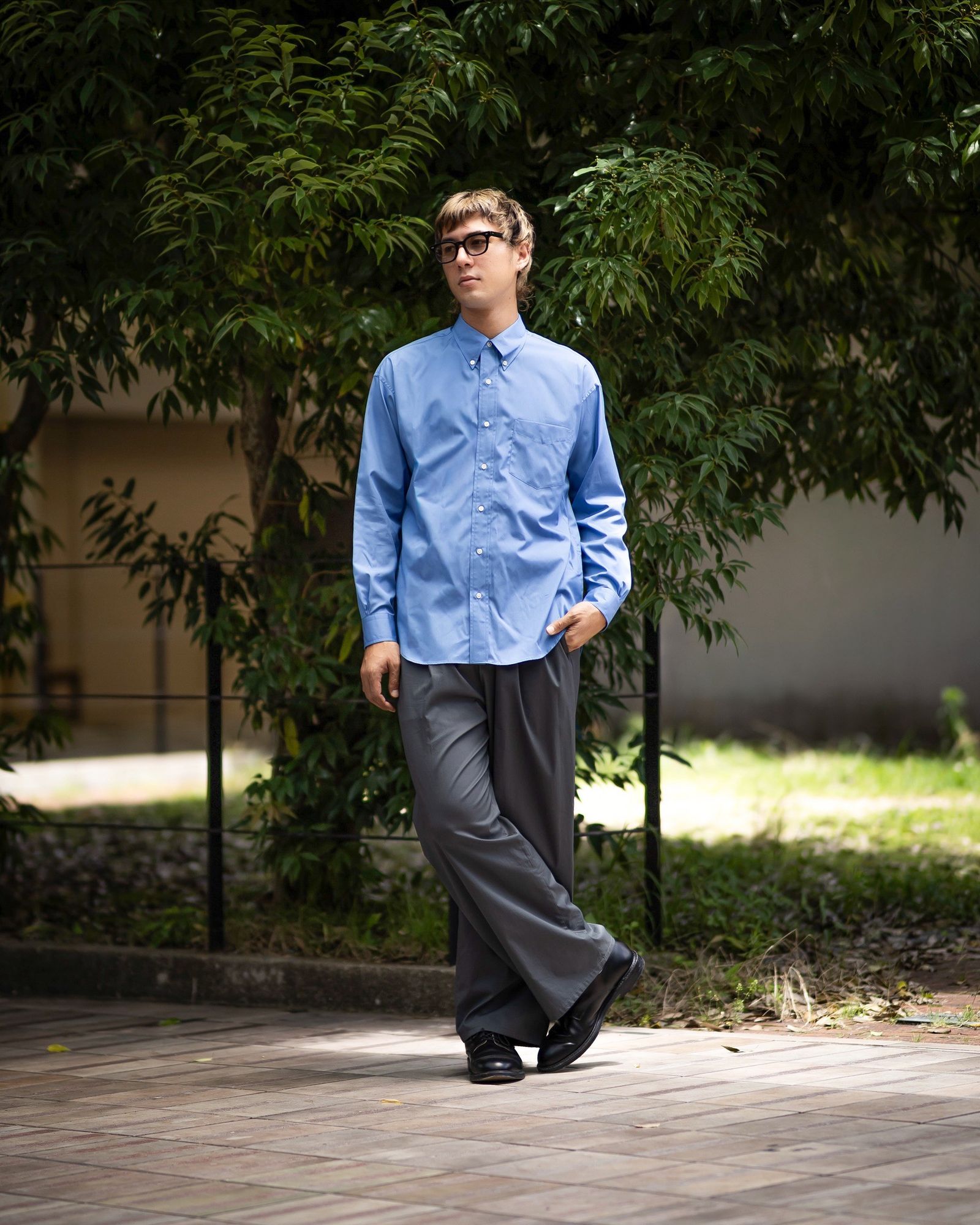 グラフペーパー Easy Care Poplin L/S B.D Box Shirt(GM263-50619)BLUE☆7月11日(土)発売！