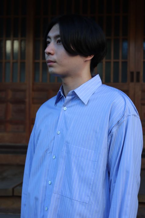 YOKE THOMAS MASON STRIPED PIPING SHIRT"SAXE"style.