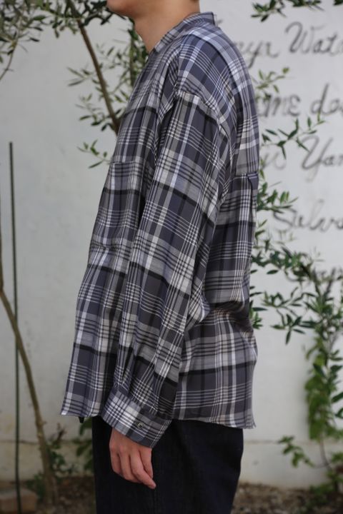 Graphpaper Tencel Check Band Collar Big Sleeve Shirt"BLACK×GRAY"(GM203-50062) style.2020.8.15.