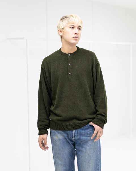 A.PRESSE  Washed Silk Nep Henry Neck Sweater   (OLIVE) 1月10日(土)新作発売！
