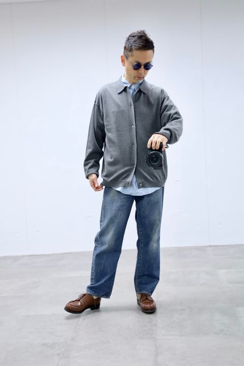 Graphpaper グラフペーパー26SS Suvin High Gauge Knit Oversized L/S Shirts"TOP GRAY"スタイル