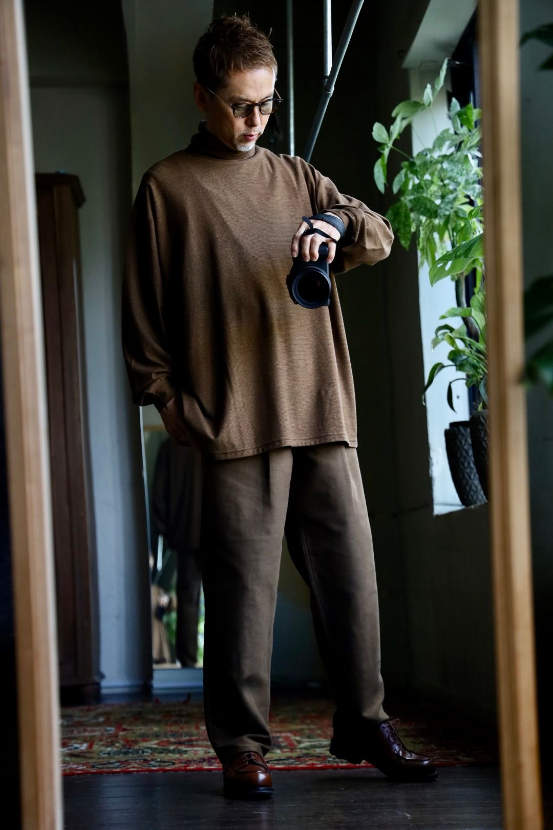 グラフペーパー Cotton Wool Ripple High Neck L/S Tee(GM263-70305)BROWN
