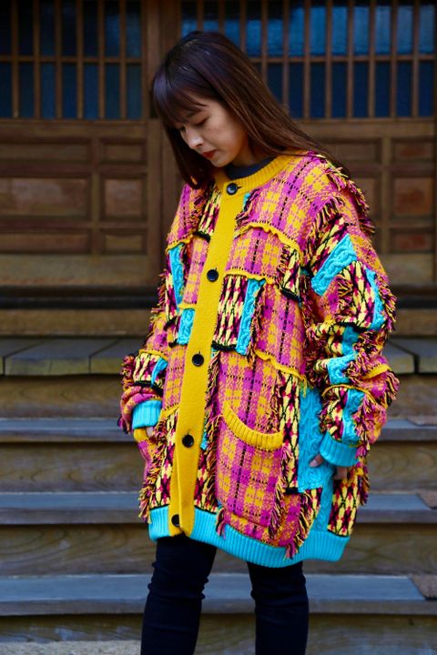 KIDILL Chaotic Argyle Tartan Cardigan"Yellow×Pink"Style.2020.12.14.