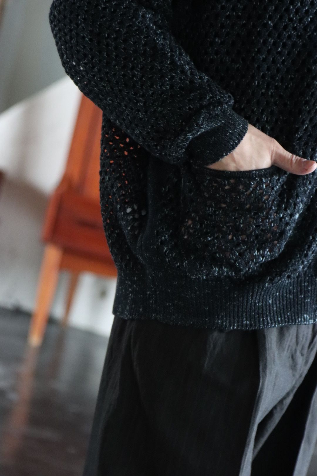 YOKE MESHED KNIT CARDIGAN-