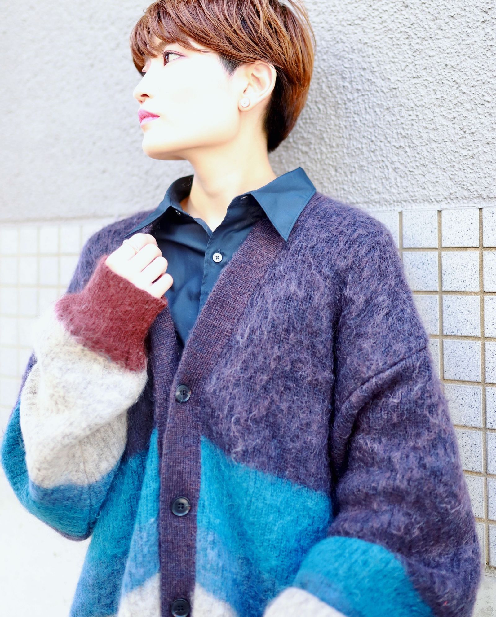 YOKE - ヨーク23AW MOHAIR BORDER CARDIGAN(YK23FW0571S)PURPLE