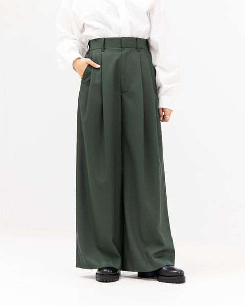 グラフペーパー Women's 25AW Techno Wool Nylon Two Tuck Wide Pants(GL253-40319)GREEN
