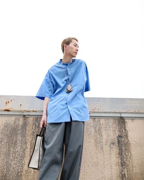Graphpaper グラフペーパー23SS Broad S/S Oversized Band Collar Shirtスタイル
