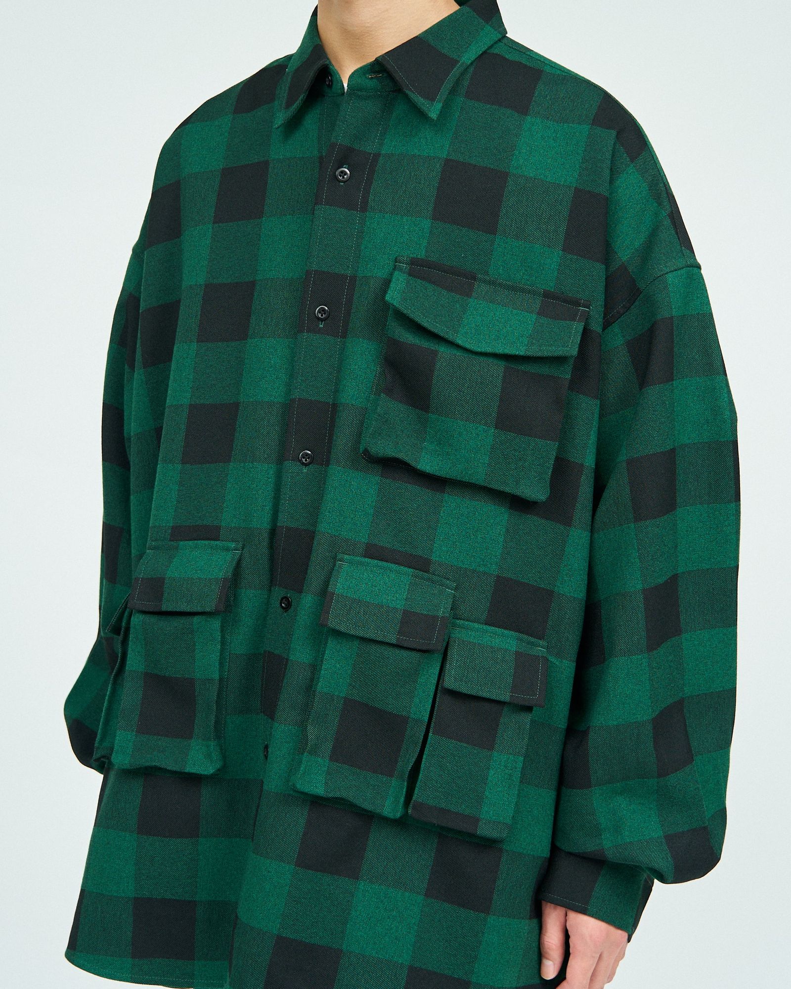 フレッシュサービス BUFFALO CHECK MULTI POCKET SHIRT(FSC243-50133)GREEN CHECK