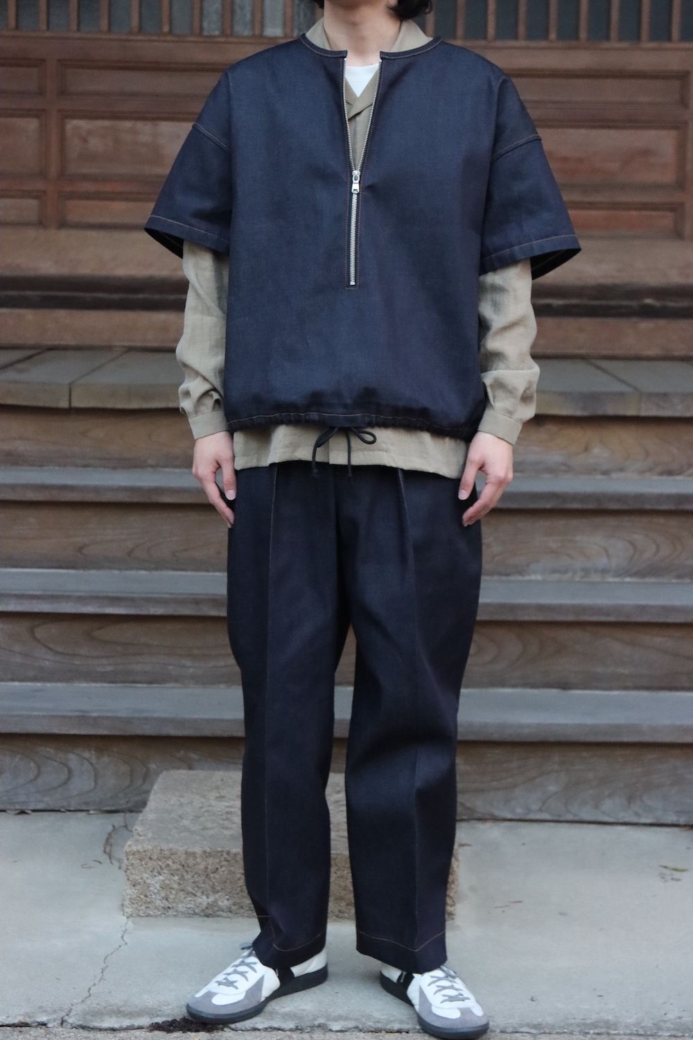 SEEALL ZIP PULLOVER JACKET,DOUBLE WAIST BELT PANTS set up style. 2022.03.17.