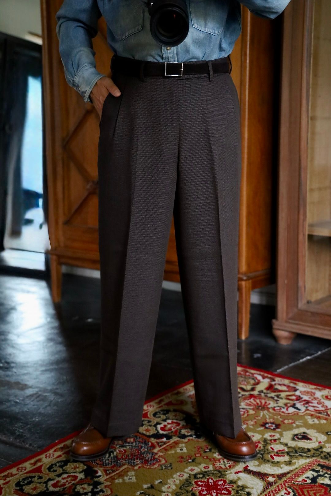 マーカ 26AW SINGLE PLEAT WIDE TROUSERS(M26C10PT02C)BROWN BIRD’S-EYE☆新作発売！