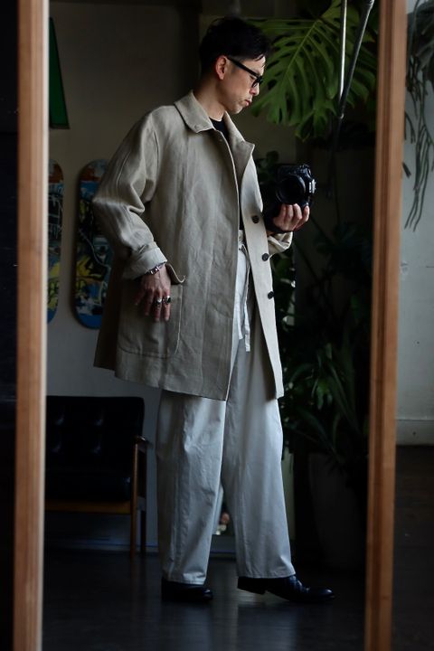 A.PRESSE Linen Half Coatスタイル