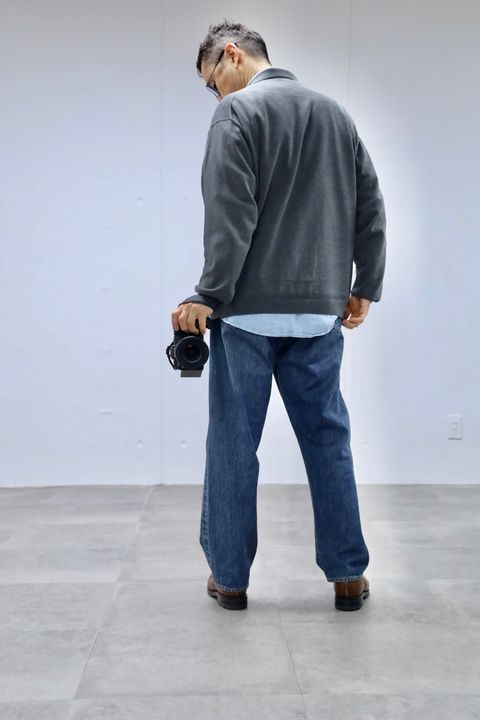 Graphpaper グラフペーパー26SS Suvin High Gauge Knit Oversized L/S Shirts"TOP GRAY"スタイル