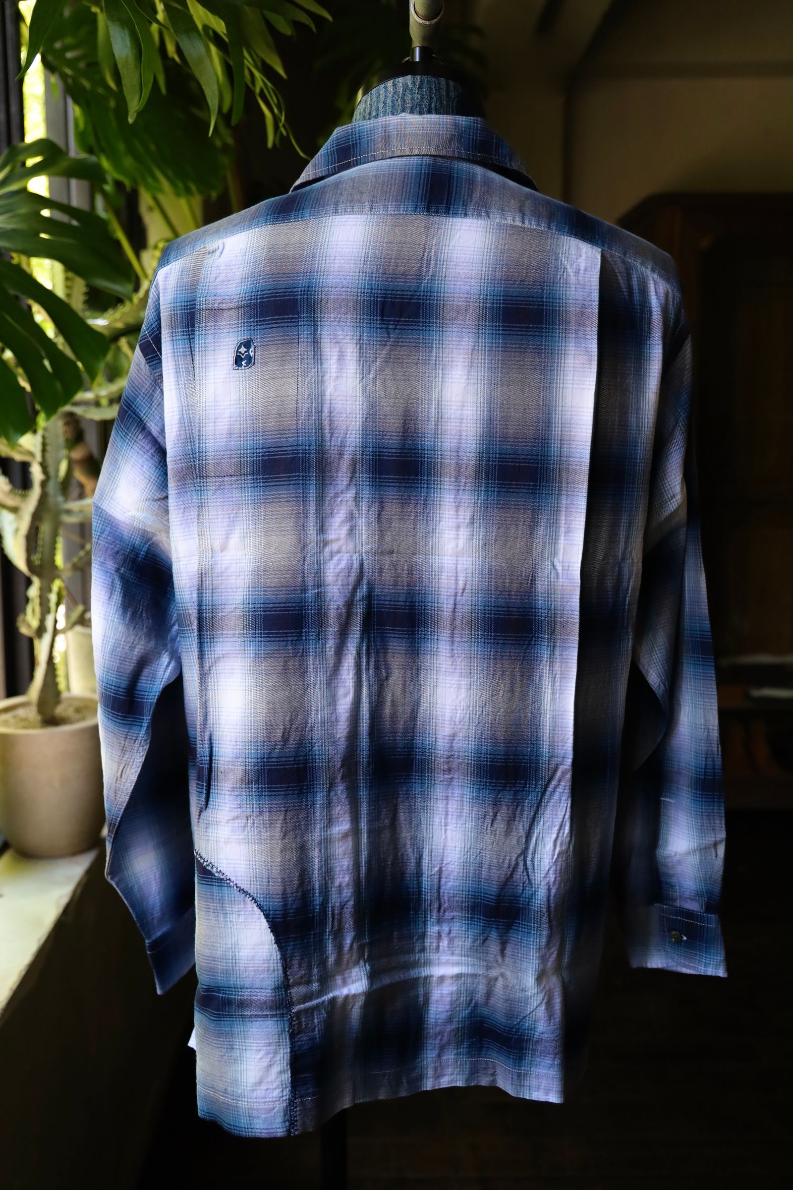 BOW WOW バウワウ RAYON CHECK SHIRTS REPAIRED(BW242-RCSR)BLUE×WHITE REPAIRED